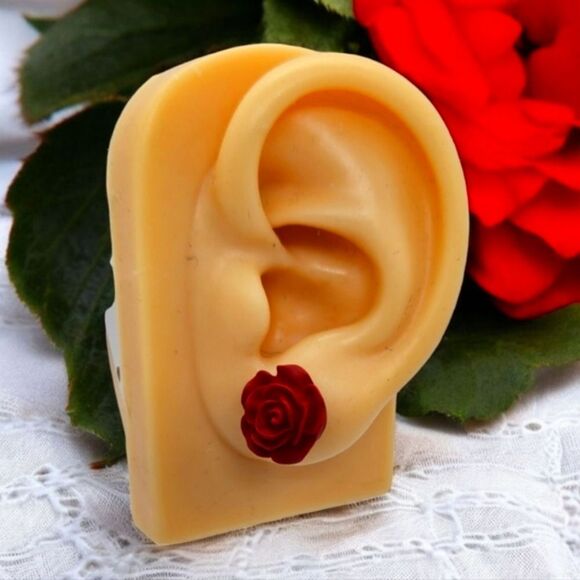 Small Red Rose Earrings Pierced Ear Stud Post Women's Jewelry Gift Romantic Love - Picture 2 of 6